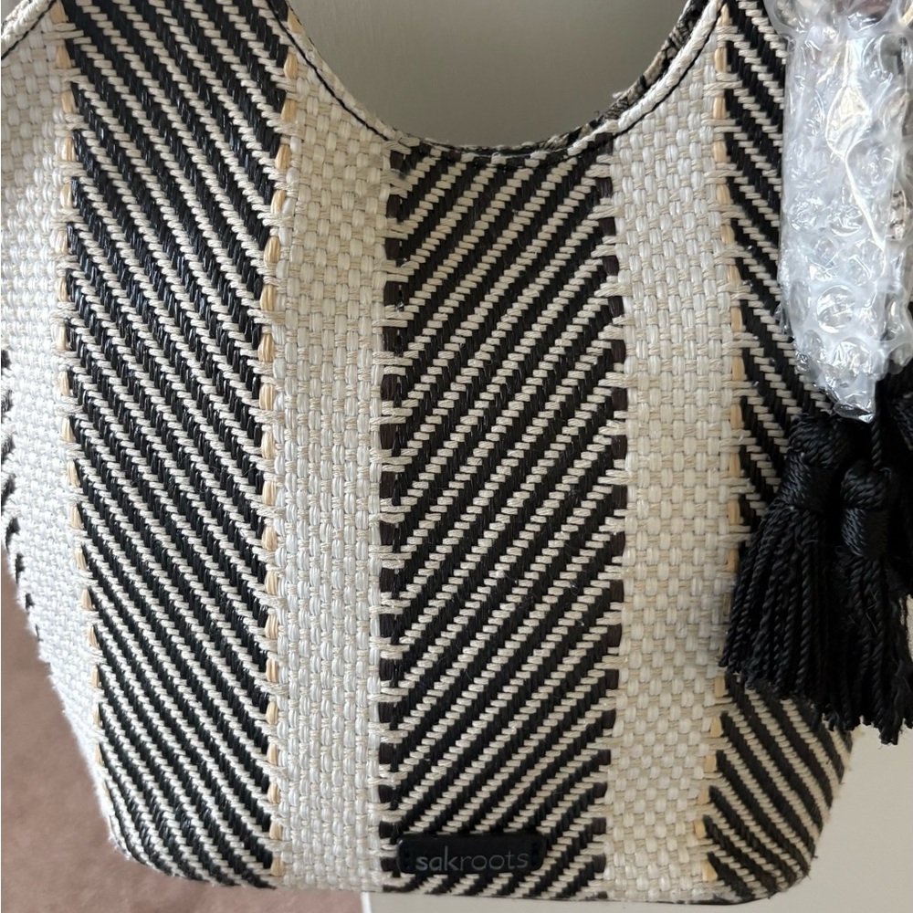 Sakroots Black and Cream Striped Woven Tote